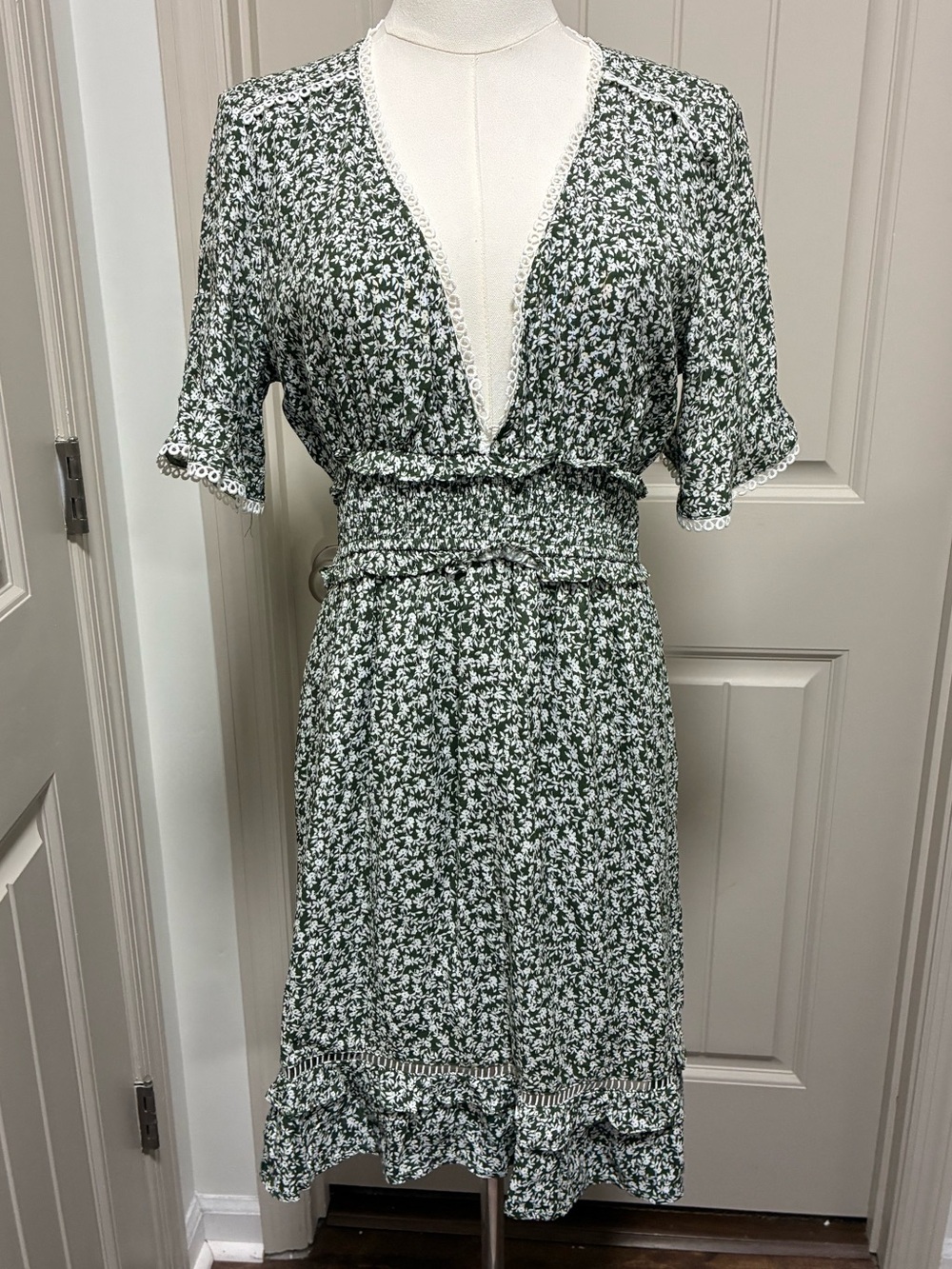 Altar'd State Green Floral V-Neck Smocked Midi Dress